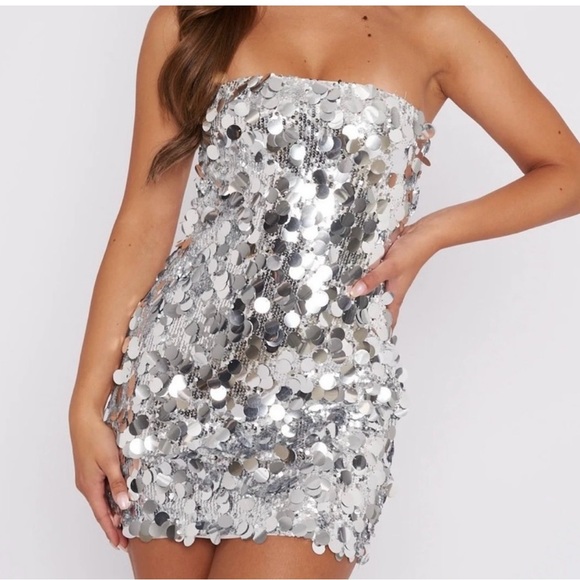 Vici Dresses & Skirts - Silver Sequin Strapless Mini Dress
